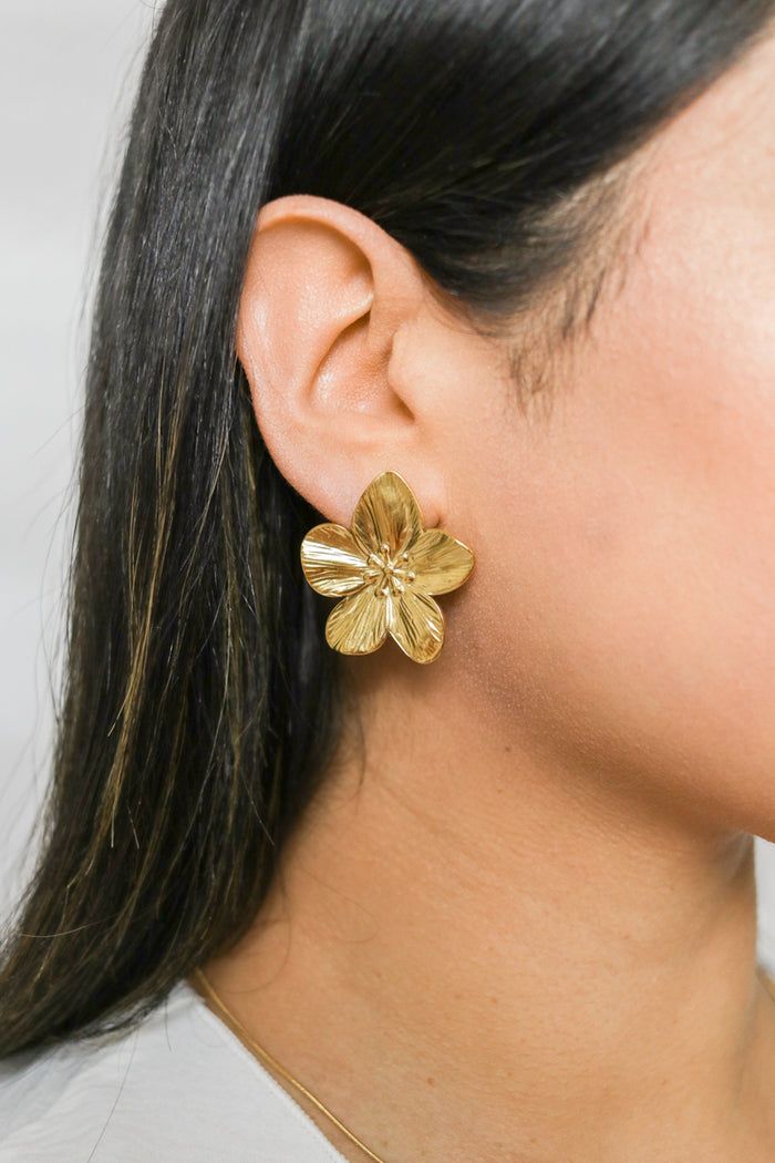 Premium Floral Gold Finish Stud Earrings