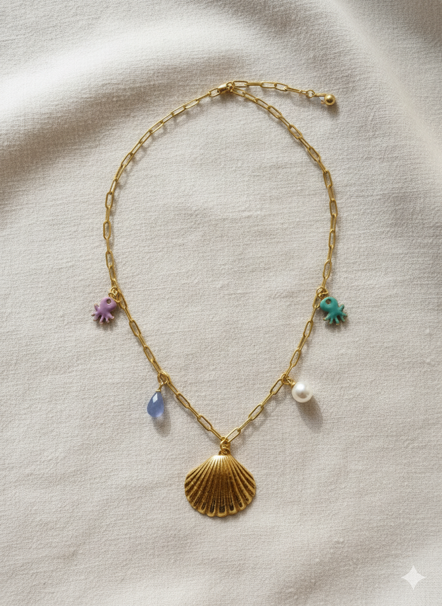 Golden Seashell Charm Necklace