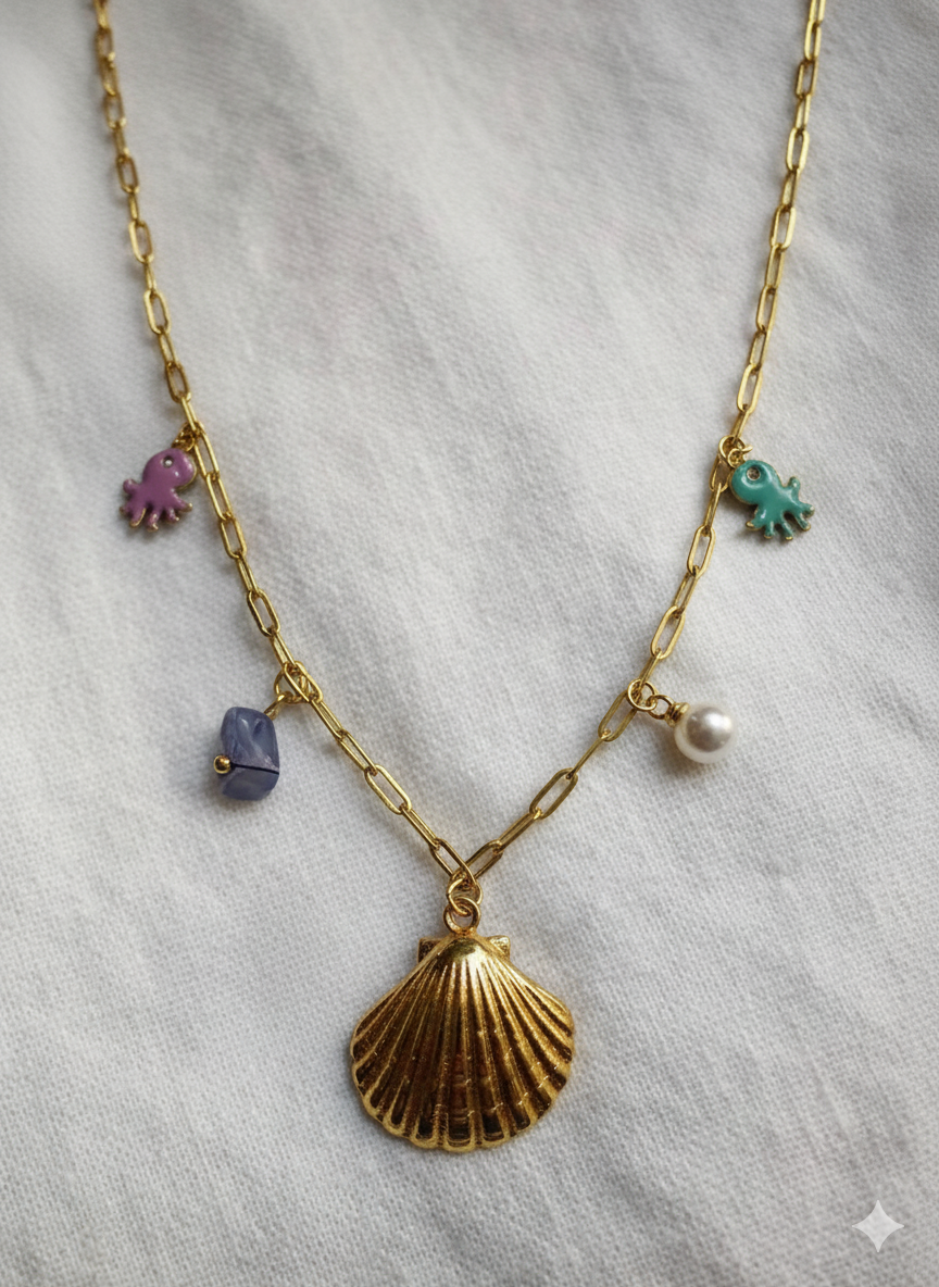 Golden Seashell Charm Necklace