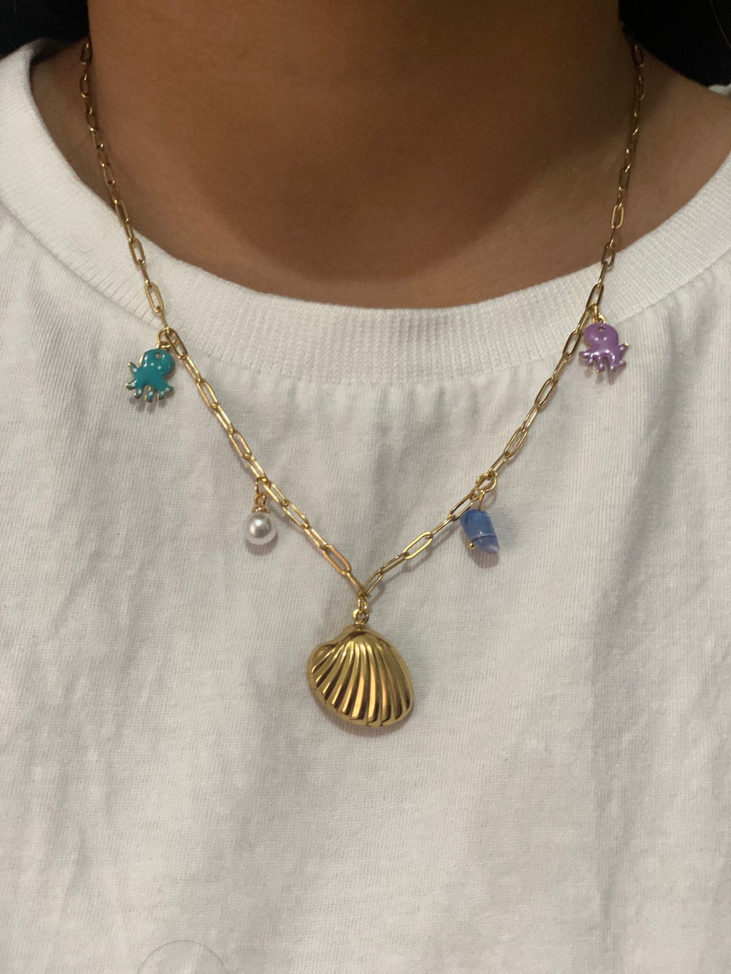 Golden Seashell Charm Necklace