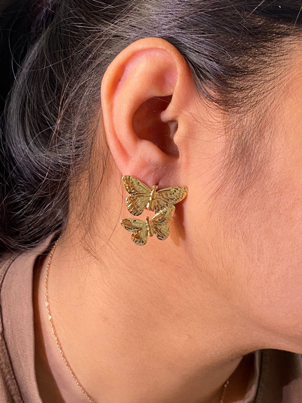 Gold Butterfly Double-Layer Stud Earrings