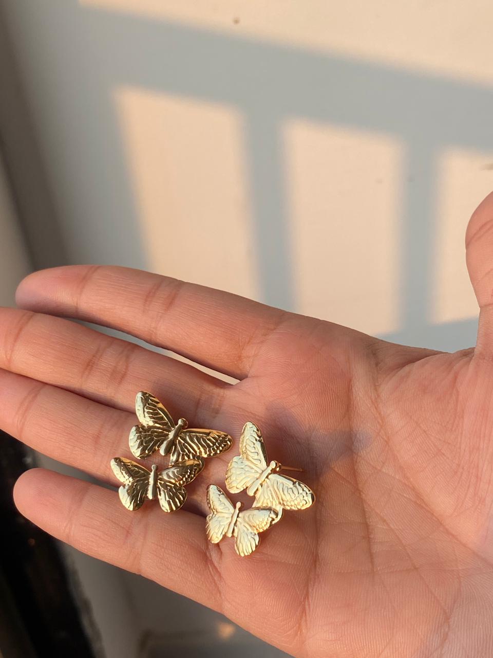 Gold Butterfly Double-Layer Stud Earrings