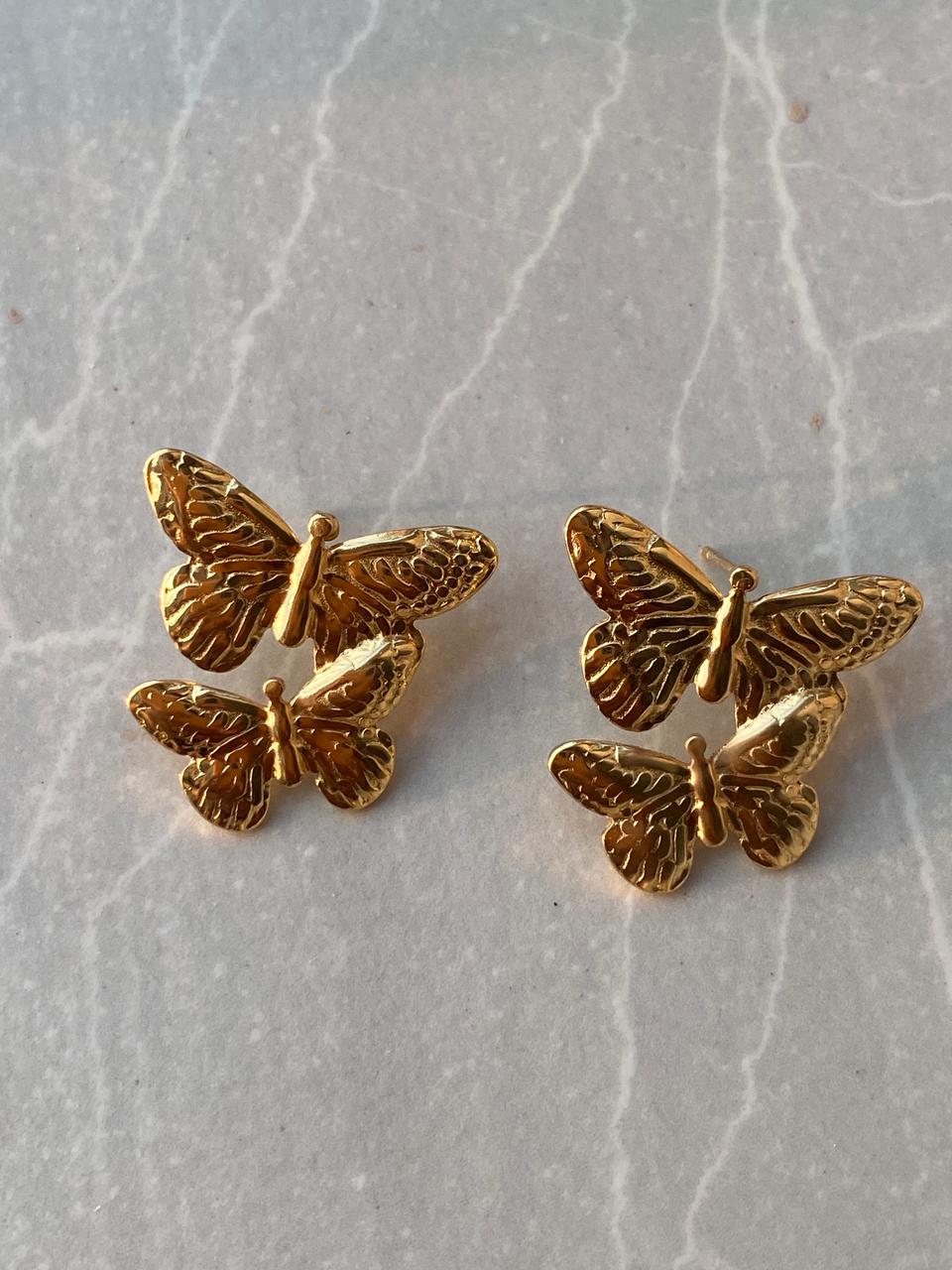 Gold Butterfly Double-Layer Stud Earrings