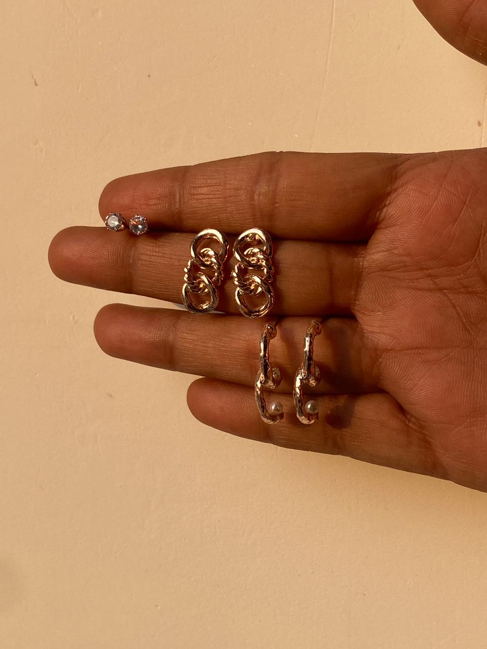 Versatile Gold-Plated Stud & Hoop Earring Combo Pack (3 Pairs)