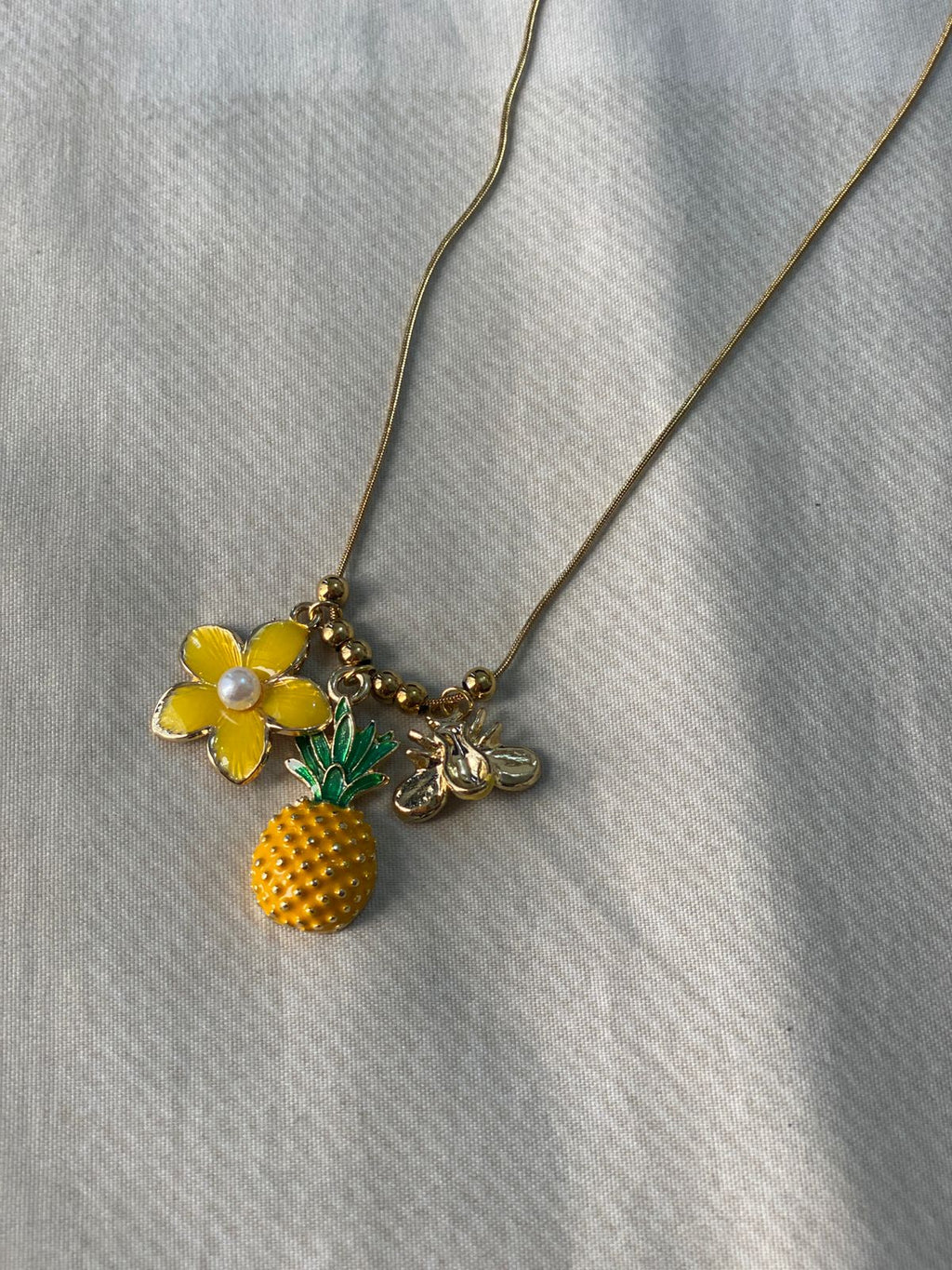 Tropical Trio Charm Necklace (Pineapple • Flower • Bee)