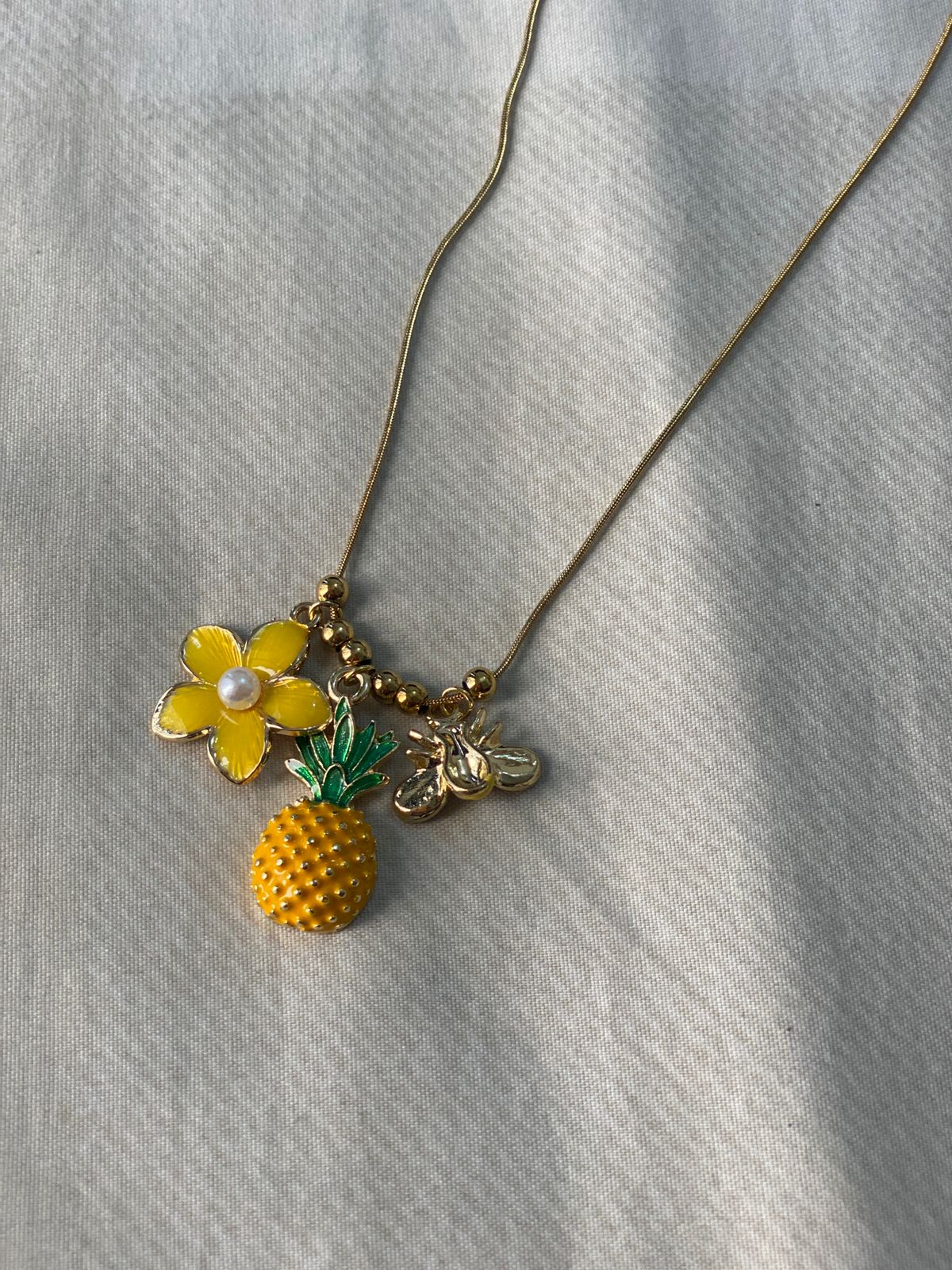Tropical Trio Charm Necklace (Pineapple • Flower • Bee)