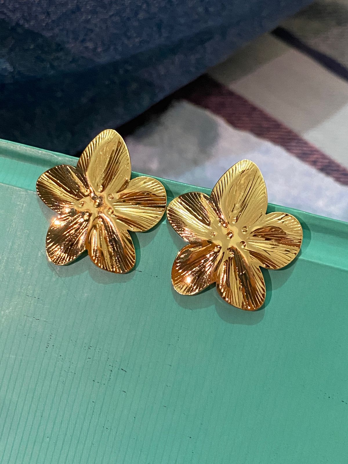 Premium Floral Gold Finish Stud Earrings