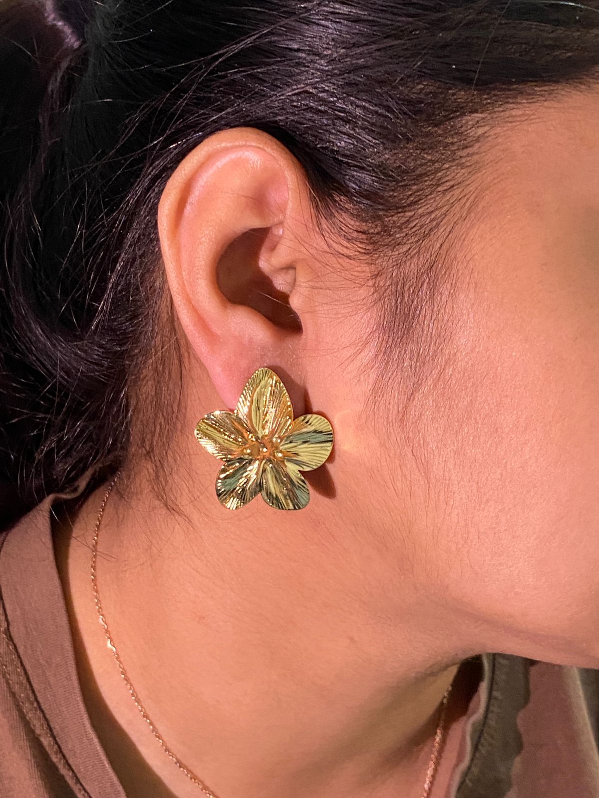 Premium Floral Gold Finish Stud Earrings