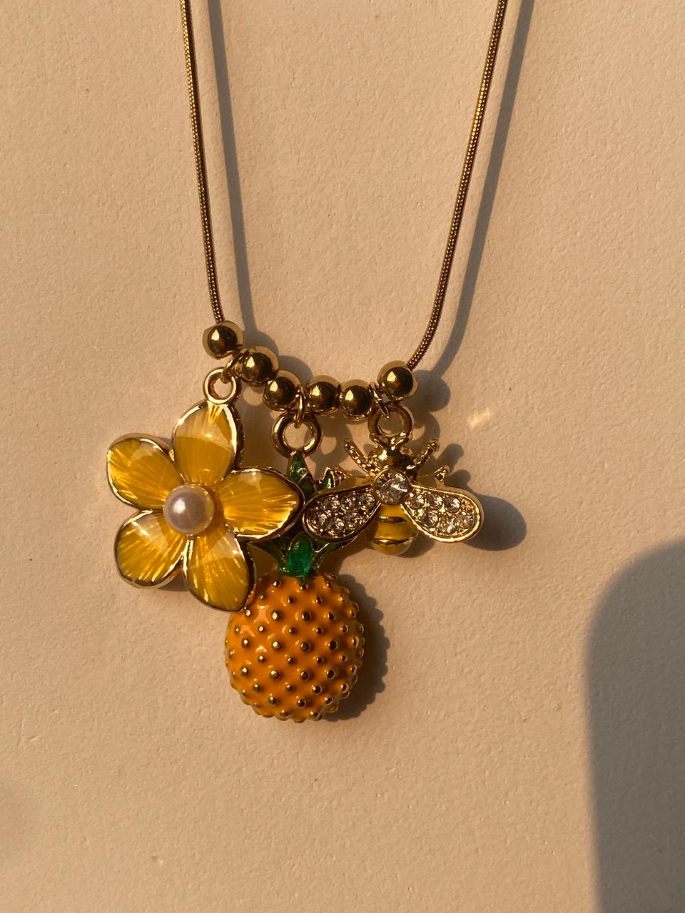 Tropical Trio Charm Necklace (Pineapple • Flower • Bee)