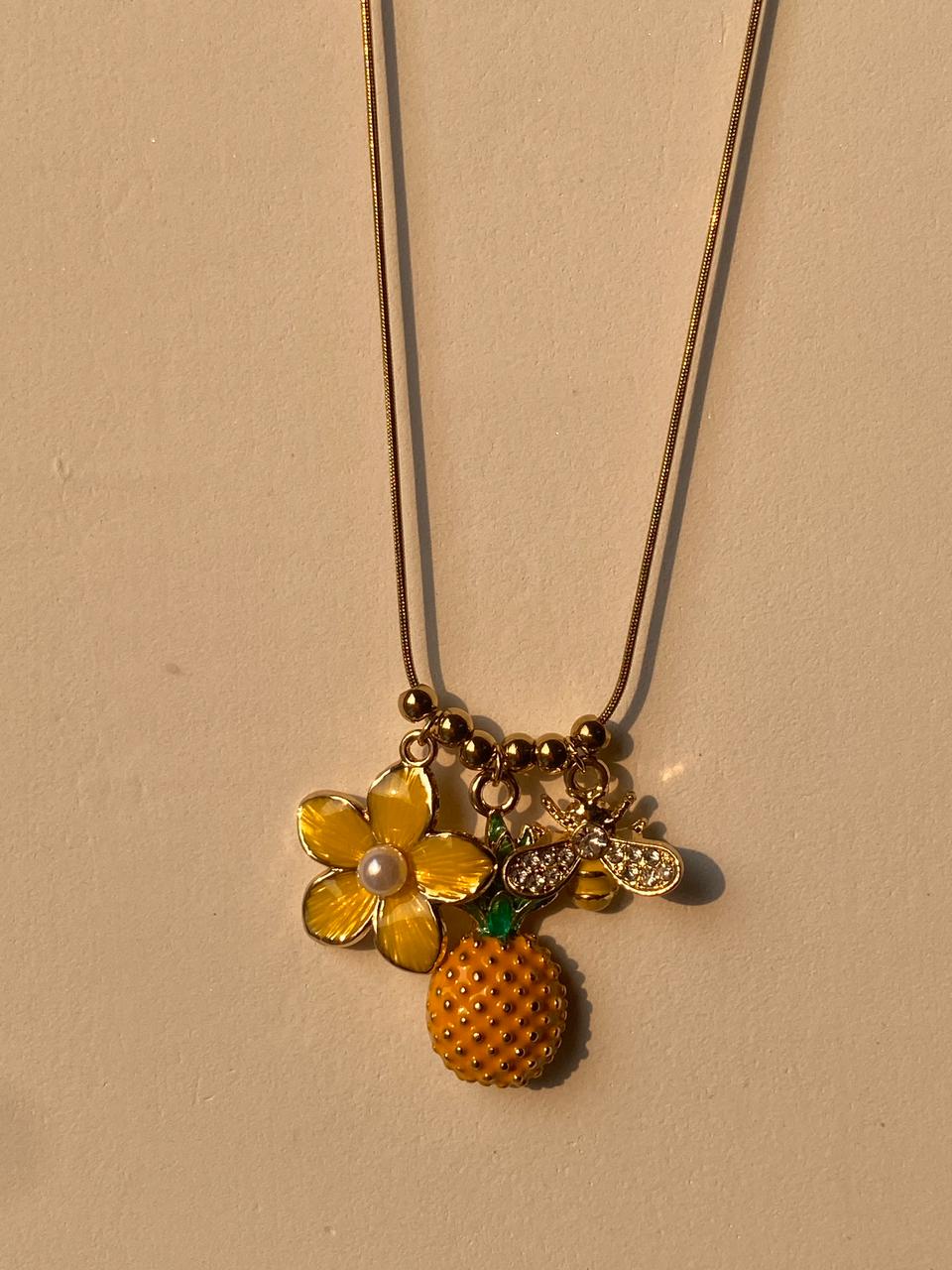 Tropical Trio Charm Necklace (Pineapple • Flower • Bee)
