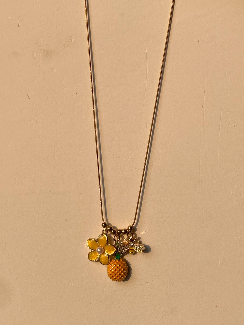 Tropical Trio Charm Necklace (Pineapple • Flower • Bee)