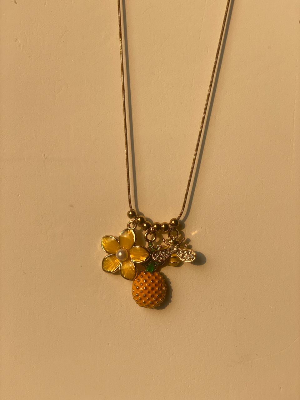 Tropical Trio Charm Necklace (Pineapple • Flower • Bee)