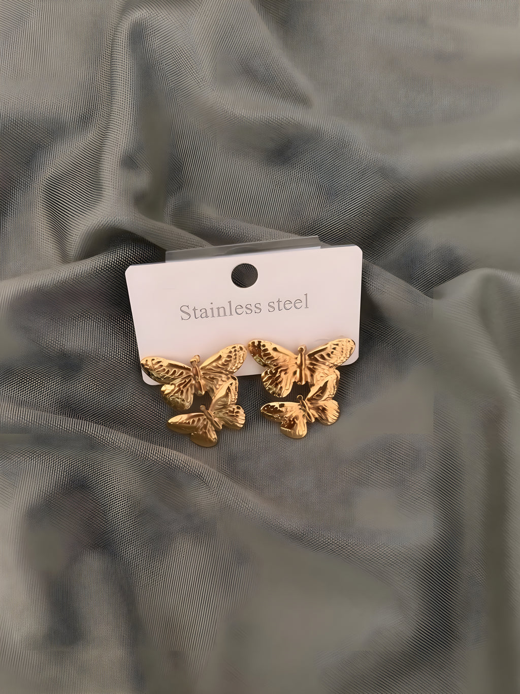 Gold Butterfly Double-Layer Stud Earrings