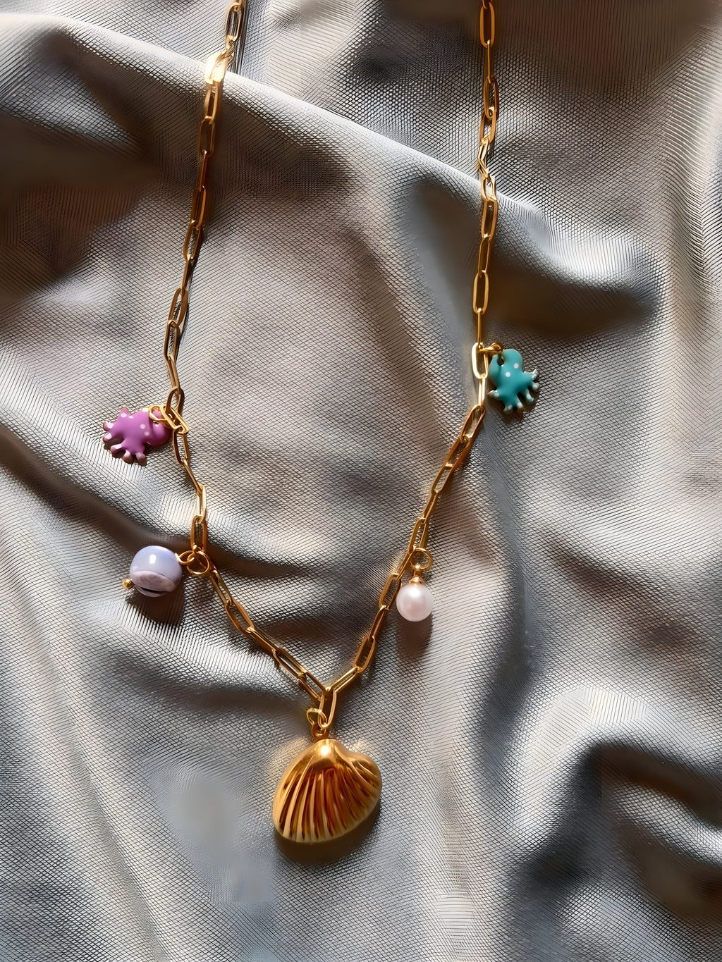 Golden Seashell Charm Necklace