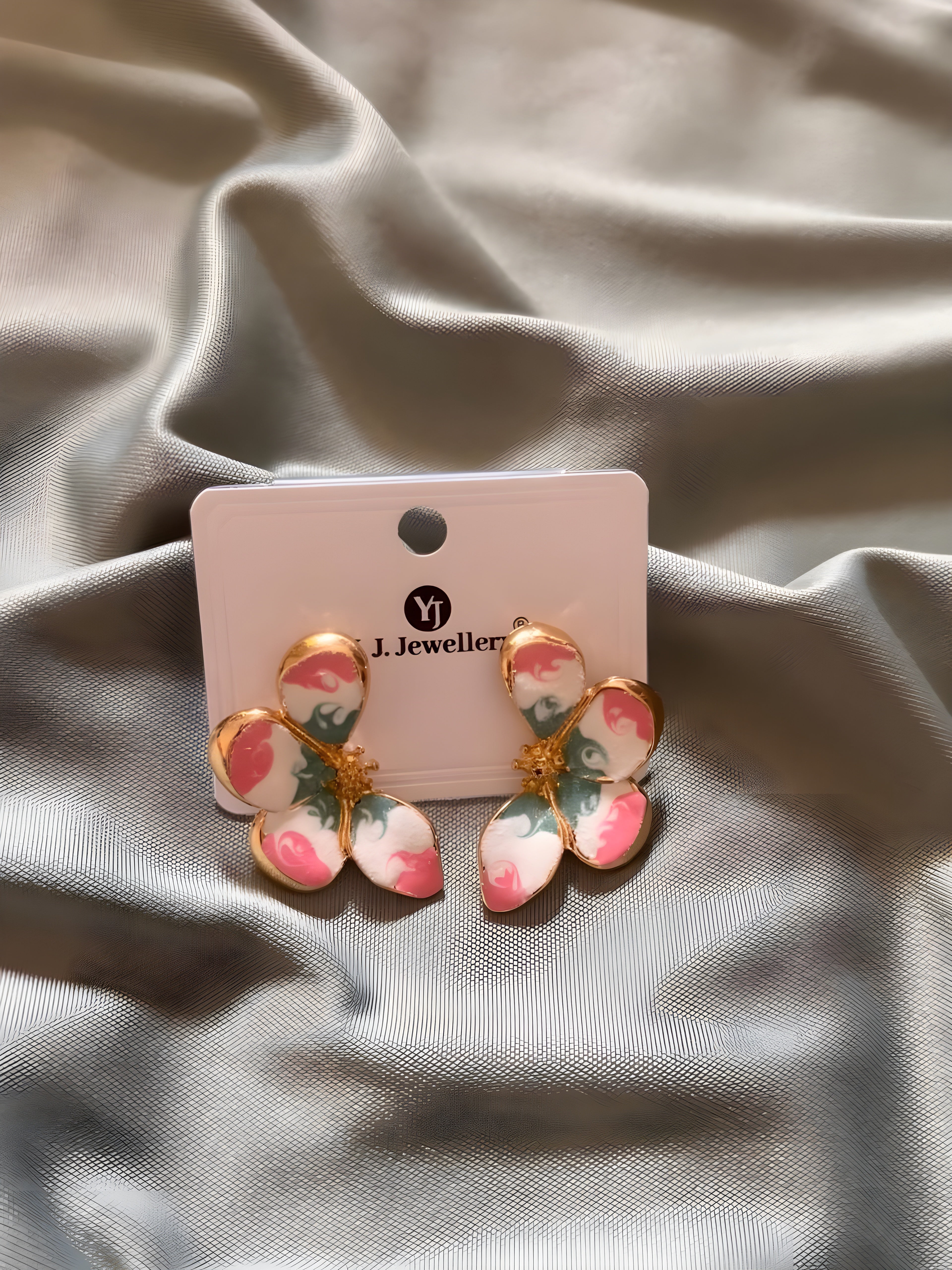 Multi Colour Marbled Petal Gold-Tone Flower Earrings