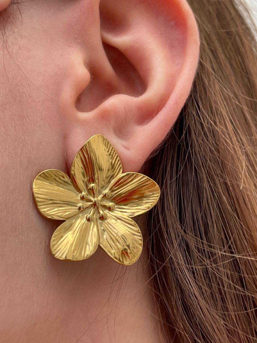Premium Floral Gold Finish Stud Earrings