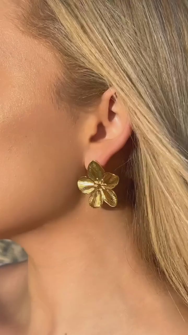 Premium Floral Gold Finish Stud Earrings